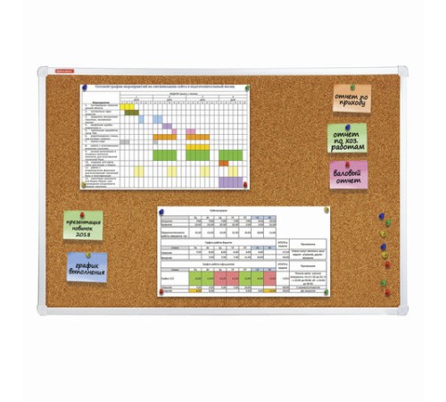 Доска пробковая для объявлений 60х90 см, алюминиевая рамка, ГАРАНТИЯ 10 ЛЕТ, РОССИЯ, BRAUBERG, 231712