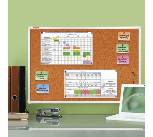 Доска пробковая для объявлений 60х90 см, алюминиевая рамка, ГАРАНТИЯ 10 ЛЕТ, РОССИЯ, BRAUBERG, 231712