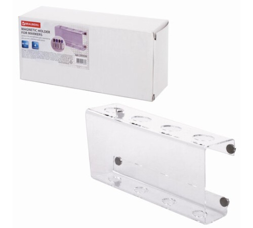 Держатель магнитный для 4 маркеров для доски (85х160 мм), прозрачный акрил, BRAUBERG, РОССИЯ, 235530