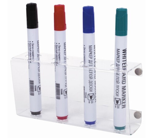 Держатель магнитный для 4 маркеров для доски (85х160 мм), прозрачный акрил, BRAUBERG, РОССИЯ, 235530