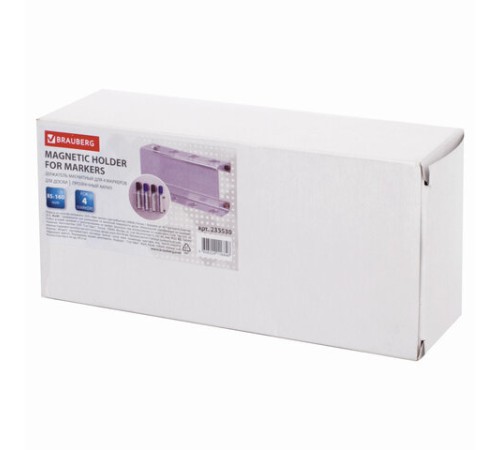 Держатель магнитный для 4 маркеров для доски (85х160 мм), прозрачный акрил, BRAUBERG, РОССИЯ, 235530