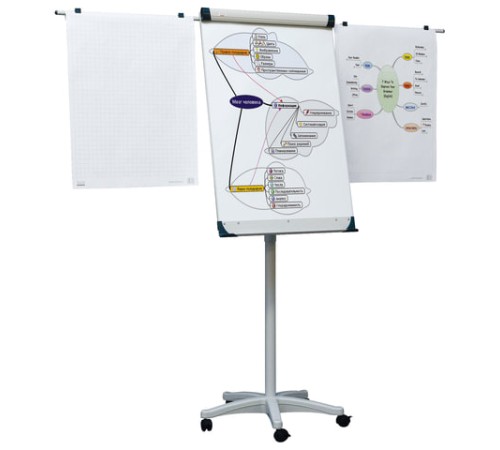 Доска-флипчарт магнитно-маркерная 70х100 см, передвижная, держатели для бумаги, 2х3 (Польша), TF02/2011