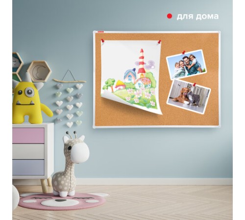 Доска пробковая для объявлений 90х120 см, алюминиевая рамка, ГАРАНТИЯ 10 ЛЕТ, РОССИЯ, BRAUBERG, 236445