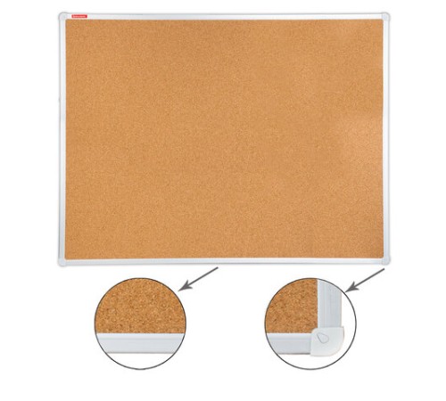 Доска пробковая для объявлений 90х120 см, алюминиевая рамка, ГАРАНТИЯ 10 ЛЕТ, РОССИЯ, BRAUBERG, 236445