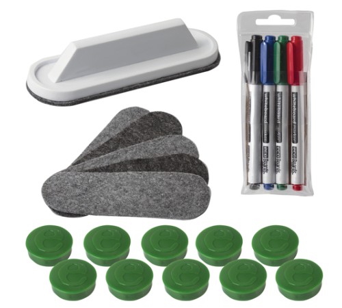 Набор для магнитно-маркерной доски (4 маркера + стиратель + чистящее средство + 10 магнитов), 