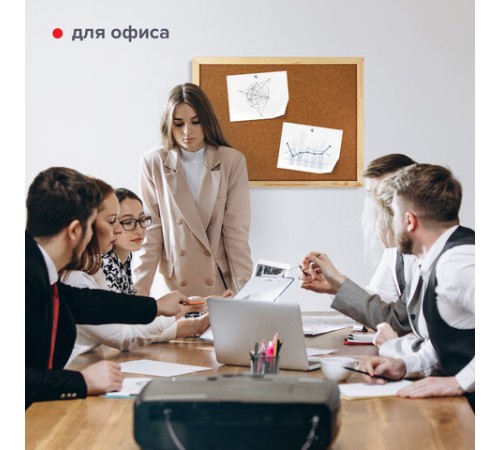 Доска пробковая для объявлений 45х60 см, деревянная рамка, ГАРАНТИЯ 10 лет, РОССИЯ, BRAUBERG, 236859