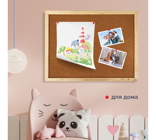 Доска пробковая для объявлений 45х60 см, деревянная рамка, ГАРАНТИЯ 10 лет, РОССИЯ, BRAUBERG, 236859