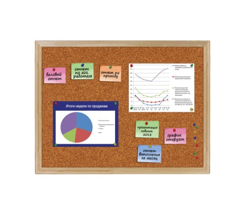 Доска пробковая для объявлений 45х60 см, деревянная рамка, ГАРАНТИЯ 10 лет, РОССИЯ, BRAUBERG, 236859