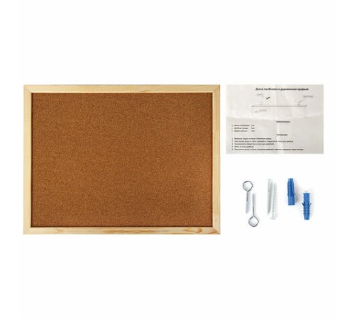 Доска пробковая для объявлений 45х60 см, деревянная рамка, ГАРАНТИЯ 10 лет, РОССИЯ, BRAUBERG, 236859
