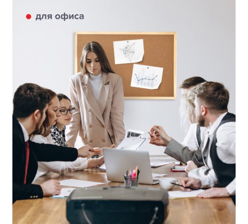 Доска пробковая для объявлений 60х90 см, деревянная рамка, ГАРАНТИЯ 10 ЛЕТ, РОССИЯ, BRAUBERG, 236860