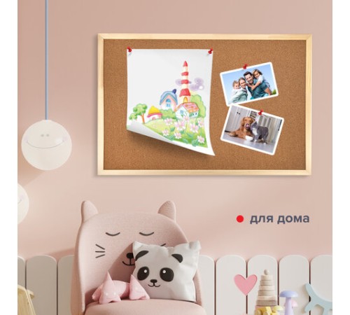 Доска пробковая для объявлений 60х90 см, деревянная рамка, ГАРАНТИЯ 10 ЛЕТ, РОССИЯ, BRAUBERG, 236860