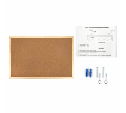 Доска пробковая для объявлений 60х90 см, деревянная рамка, ГАРАНТИЯ 10 ЛЕТ, РОССИЯ, BRAUBERG, 236860
