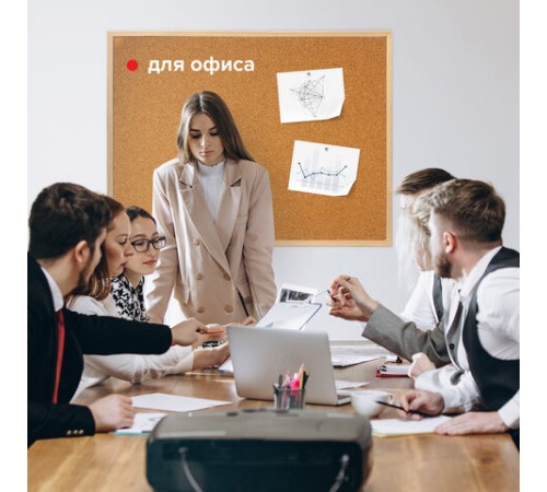 Доска пробковая для объявлений 90х120 см, деревянная рамка, ГАРАНТИЯ 10 ЛЕТ, РОССИЯ, BRAUBERG, 236861