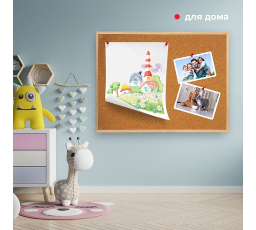 Доска пробковая для объявлений 90х120 см, деревянная рамка, ГАРАНТИЯ 10 ЛЕТ, РОССИЯ, BRAUBERG, 236861