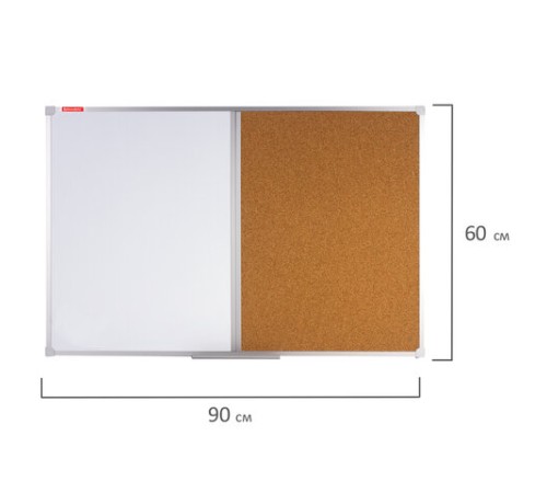 Доска комбинированная: магнитно-маркерная, пробковая для объявлений, 60х90 см, РОССИЯ, BRAUBERG, 236864