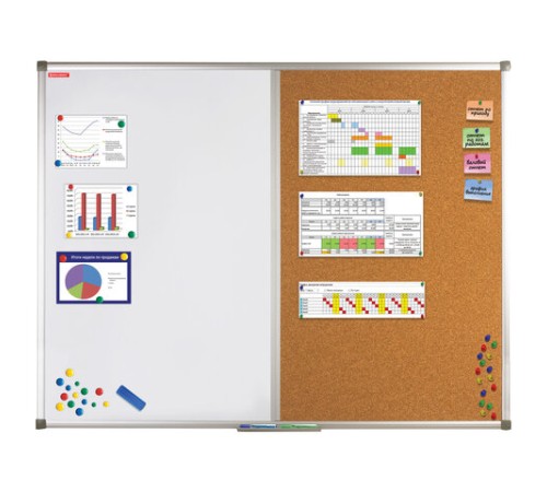 Доска комбинированная: магнитно-маркерная, пробковая для объявлений, 90х120 см, РОССИЯ, BRAUBERG, 236865