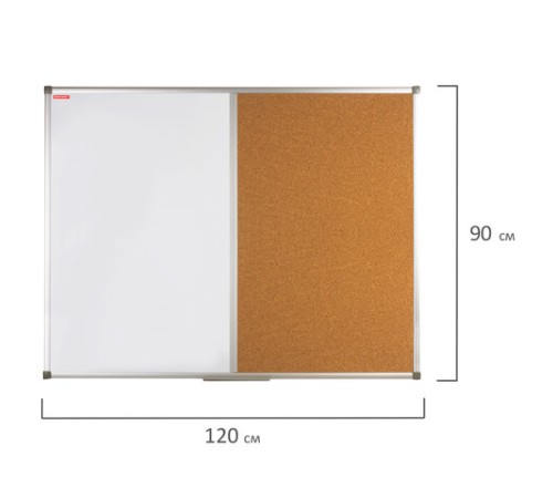 Доска комбинированная: магнитно-маркерная, пробковая для объявлений, 90х120 см, РОССИЯ, BRAUBERG, 236865