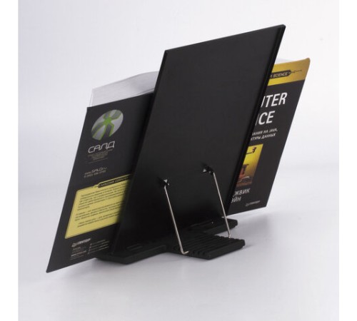 Подставка для книг и учебников BRAUBERG, большая, регулируемый наклон, металл/пластик, черная, 237447