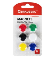 Магниты МАЛОГО ДИАМЕТРА 20 мм, НАБОР 6 шт., ассорти, BRAUBERG 