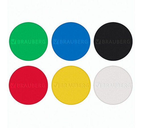 Магниты МОЩНЫЕ 20 мм (МАЛОГО ДИАМЕТРА), НАБОР 6 шт., ассорти, BRAUBERG 