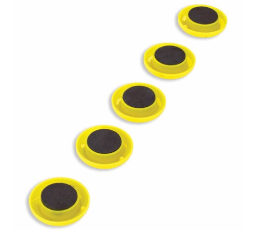Магниты СРЕДНЕГО ДИАМЕТРА, 30 мм, НАБОР 5 штук, с рисунком СМАЙЛИК, жёлтые, в блистере, STAFF 