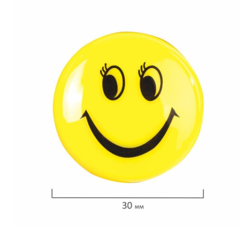 Магниты СРЕДНЕГО ДИАМЕТРА, 30 мм, НАБОР 5 штук, с рисунком СМАЙЛИК, жёлтые, в блистере, STAFF 