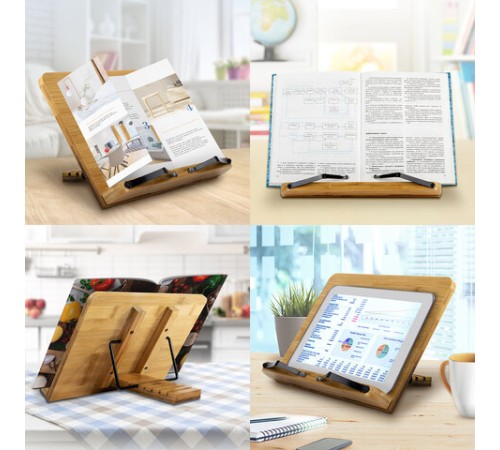 Подставка для книг и планшетов большая бамбуковая BRAUBERG, 34х24 см, регулируемый наклон, 237896