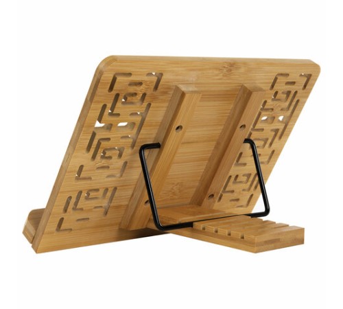 Подставка для книг и планшетов бамбуковая резная BRAUBERG, 28х20 см, регулируемый наклон, 237897