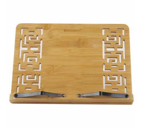 Подставка для книг и планшетов бамбуковая резная BRAUBERG, 28х20 см, регулируемый наклон, 237897