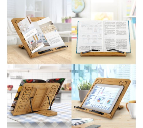Подставка для книг и планшетов бамбуковая резная BRAUBERG, 28х20 см, регулируемый наклон, 237897