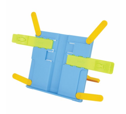 Подставка для книг ЮНЛАНДИЯ, с боковыми зажимами, регулируемый наклон, пластик, голубая, 237899