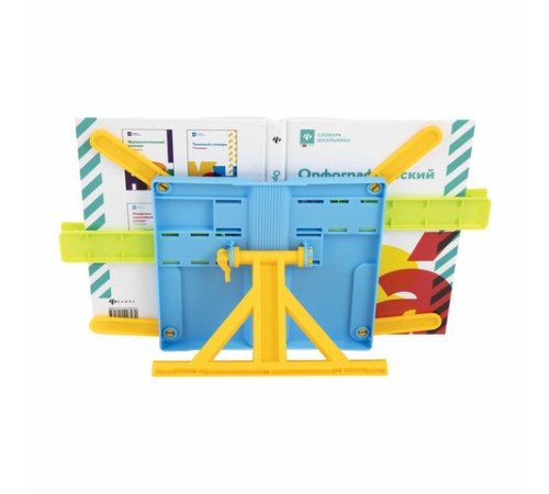 Подставка для книг ЮНЛАНДИЯ, с боковыми зажимами, регулируемый наклон, пластик, голубая, 237899