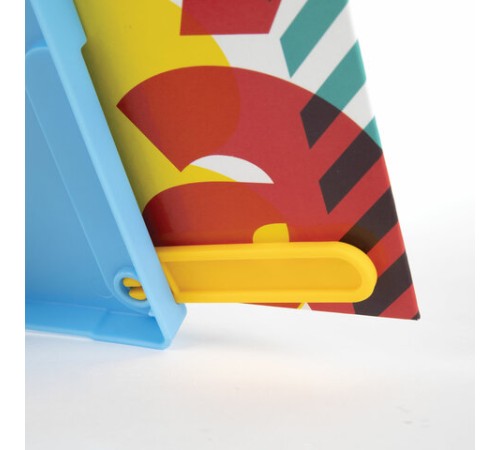 Подставка для книг ЮНЛАНДИЯ, с боковыми зажимами, регулируемый наклон, пластик, голубая, 237899