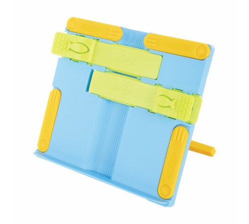 Подставка для книг ЮНЛАНДИЯ, с боковыми зажимами, регулируемый наклон, пластик, голубая, 237899