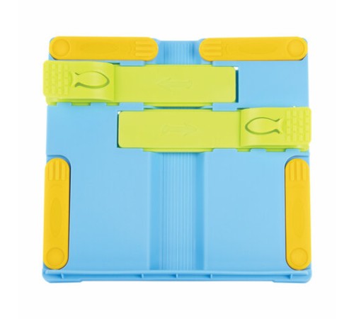 Подставка для книг ЮНЛАНДИЯ, с боковыми зажимами, регулируемый наклон, пластик, голубая, 237899