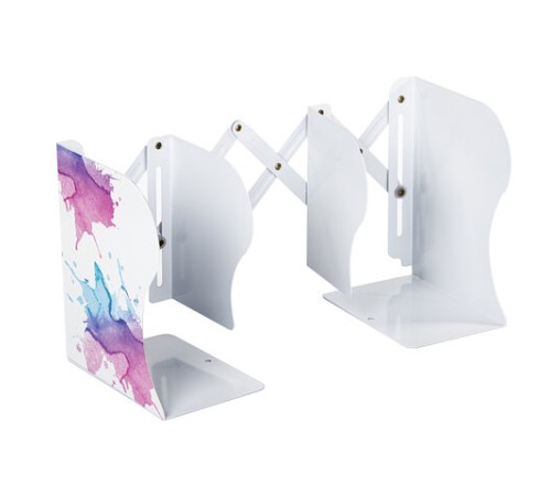 Подставка-держатель для книг и учебников BRAUBERG, раздвижная, металлическая, белая с печатью, 237903