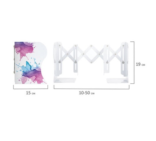 Подставка-держатель для книг и учебников BRAUBERG, раздвижная, металлическая, белая с печатью, 237903