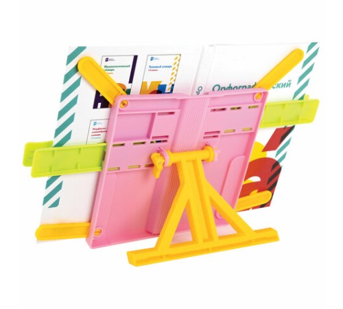 Подставка для книг ЮНЛАНДИЯ, с боковыми зажимами, регулируемый наклон, пластик, розовая, 237907