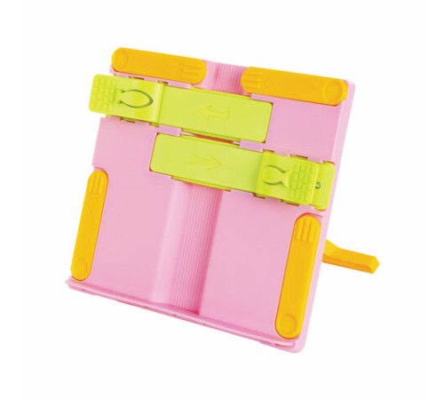 Подставка для книг ЮНЛАНДИЯ, с боковыми зажимами, регулируемый наклон, пластик, розовая, 237907