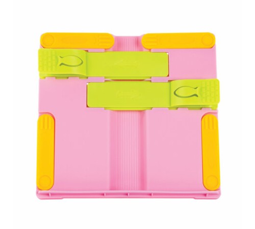 Подставка для книг ЮНЛАНДИЯ, с боковыми зажимами, регулируемый наклон, пластик, розовая, 237907