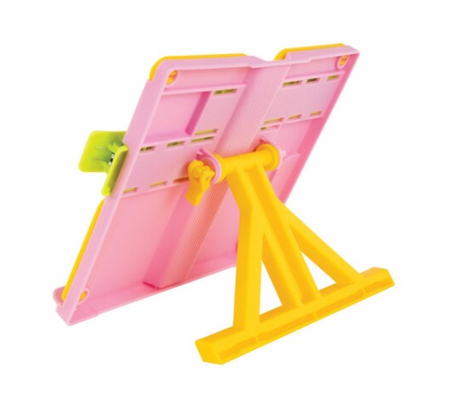Подставка для книг ЮНЛАНДИЯ, с боковыми зажимами, регулируемый наклон, пластик, розовая, 237907
