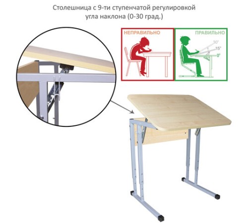Стол-парта 1-местный, регулируемый угол, "Умник", 600х500х520-640 мм, рост 2-4, серый каркас, ЛДСП клён Стол-парта 1-местный, регулируемый угол, "Умник", 600х500х520-640 мм, рост 2-4, серый каркас, ЛДСП клён