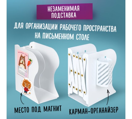 Подставка-держатель для книг и учебников BRAUBERG, с органайзером, раздвижная, металлическая, 238066