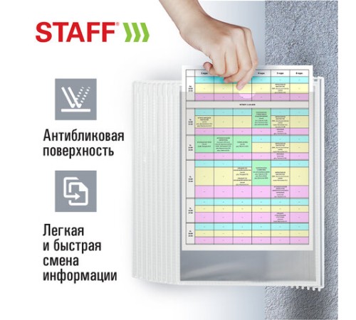Демосистема настенная на 10 панелей, с 10 белыми панелями А4, STAFF 