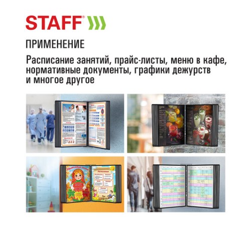 Демосистема настенная на 10 панелей, с 10 черными панелями А4, STAFF 