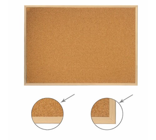 Доска пробковая для объявлений 100х150 см, деревянная рамка, ГАРАНТИЯ 10 ЛЕТ, РОССИЯ, BRAUBERG, 238180