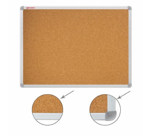 Доска пробковая для объявлений 100х150 см, алюминиевая рамка, ГАРАНТИЯ 10 ЛЕТ, РОССИЯ, BRAUBERG, 238181