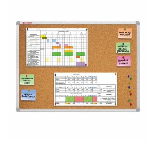 Доска пробковая для объявлений 100х150 см, алюминиевая рамка, ГАРАНТИЯ 10 ЛЕТ, РОССИЯ, BRAUBERG, 238181