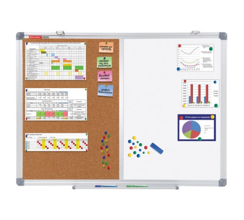 Доска комбинированная: магнитно-маркерная, пробковая для объявлений 45х60 см, BRAUBERG Extra, 238182