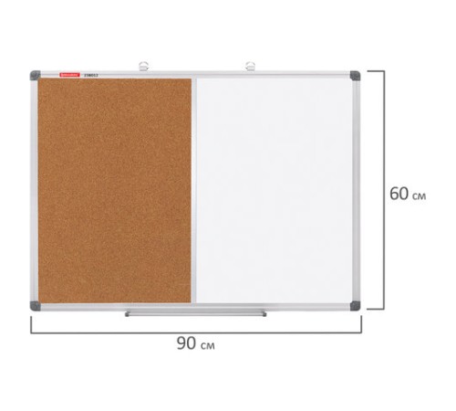 Доска комбинированная: магнитно-маркерная, пробковая для объявлений 60х90 см, BRAUBERG Extra, 238183